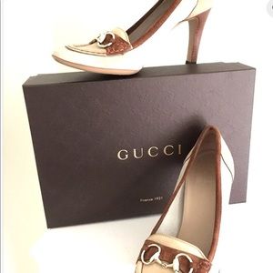 Gucci "Caero" three tone suede horsebit pump size8